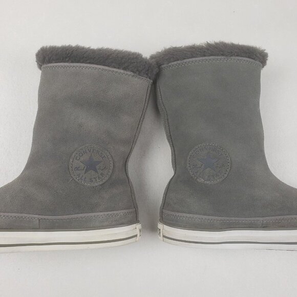 Converse All Star Beverly Boots Womens 7 Gray Leather Mid Faux Fur Lined Winter - Picture 8 of 12